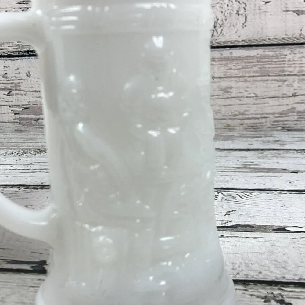 Federal Milk Glass Beer Steins: Tavern Scene, Moonglow Iridescent‎ - Set of 2